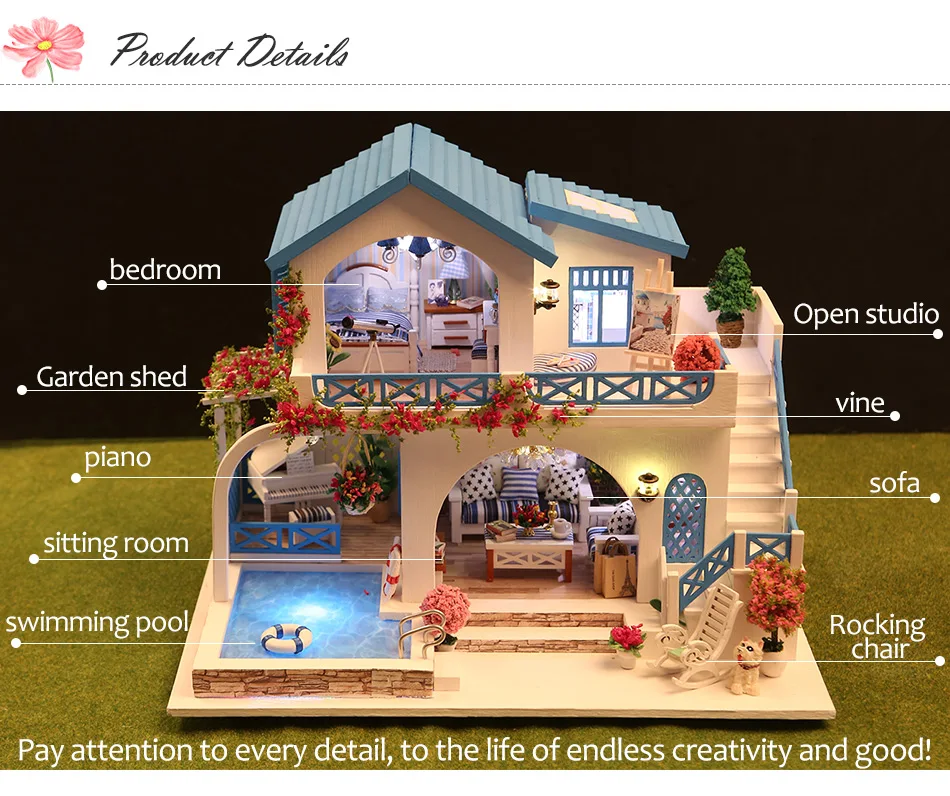 Кукольный дом Diy мебель с бассейн игрушки для девочек для детей кукольный домик миниатюры домашняя игрушка деревянный дом романтический подарок