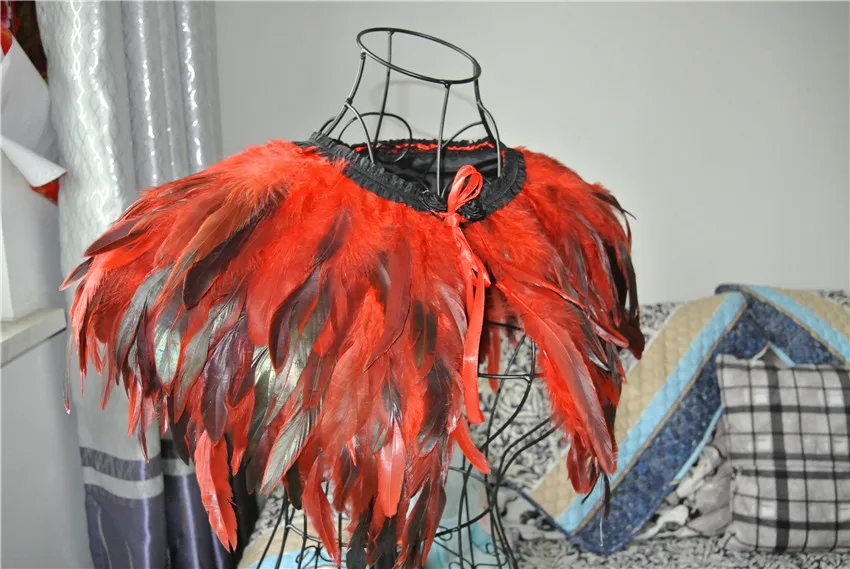 

RED feather Collar Shrug Cape feather shawl feather shrug cape feather shoulder Jacket
