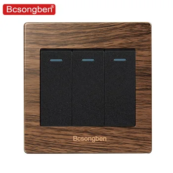 

Bcsongben Luxury Push Button Wall Switch 3 Gang 2 Way Light Switch Interruptor Brushed Wood grain Panel 10A AC 110~250V