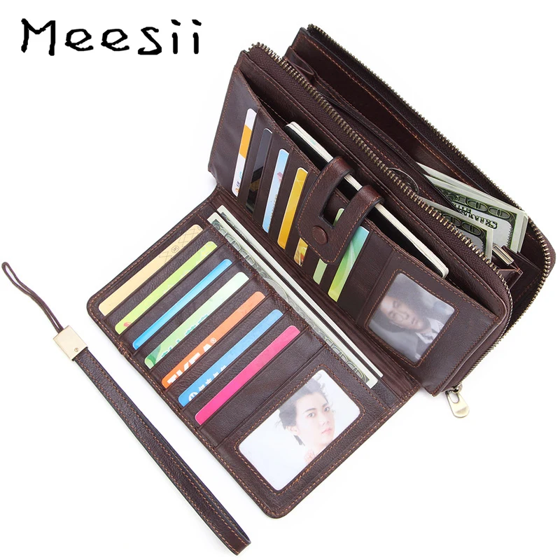 

Fashionable and Casual Genuine Leather Wallet Men Large-capacity Long Leather Bag with Coin Pocket Zipper Wallet
