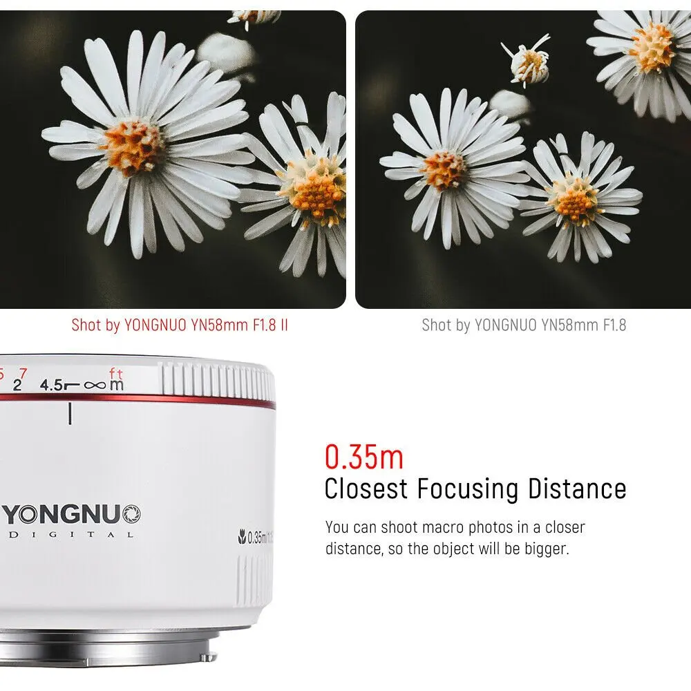 Белый YN50mm F1.8 II объектив с большой диафрагмой с автофокусом YONGNUO для Canon Bokeh Effect camera Lens для Canon EOS 70D 5D2 5D3 DSLR