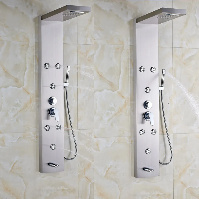 Brushed-Nickel-Rainfall-Shower-Panel-Rain-Massage-System-Hot-and-cold-Shower-Column-with-Jets-Hand (1) 