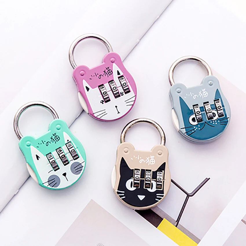 1pc Cute Cat Luggage Padlock Suitcase Backpack Password Lock Cartoon Mini Keyed Padlock Journal Notebook Handbag Code Locks