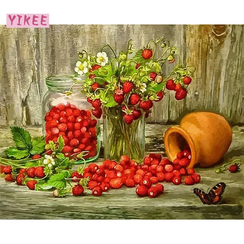 

diy oil painting wall artwork for home decor,diy paintings by numbers,still life strawberry,fruit painting coloring by numbers