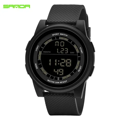 SANDA 3ATM водонепроницаемые мужские цифровые часы супер тонкие уличные мужские спортивные часы ультра тонкие модные военные армейские спортивные часы - Цвет: Черный