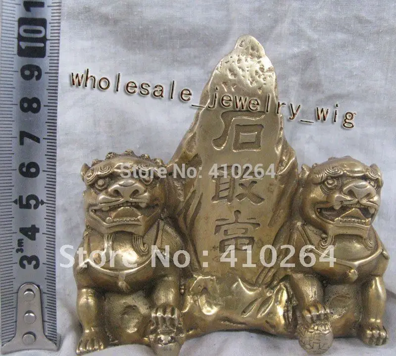 [old craft ] Chinese good luck Feng Shui a pair lions bronze statue (A0314)in Statues
