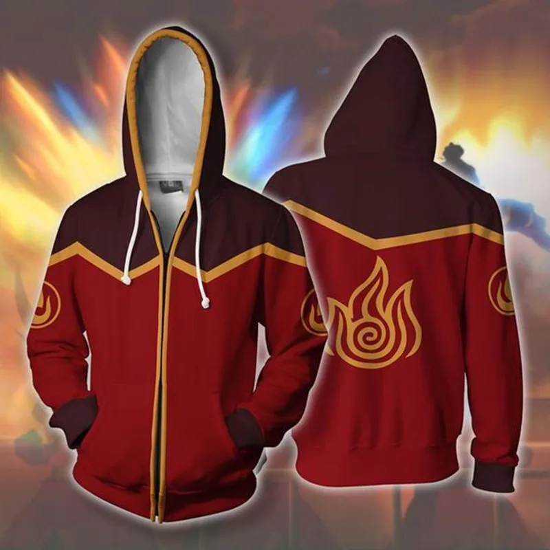 

2019 Avatar: The Last Airbender Costumes Aang Sweatshirts Cosplay 3D Printed fashion Cartoon Men's hooded zip Jackets
