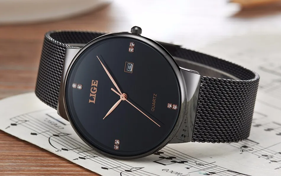 LIGE Mens Watches Top Brand Luxury Waterproof Ultra Thin Date Clock Male Steel Strap Casual Quartz Watch Men Sports Wristwatches