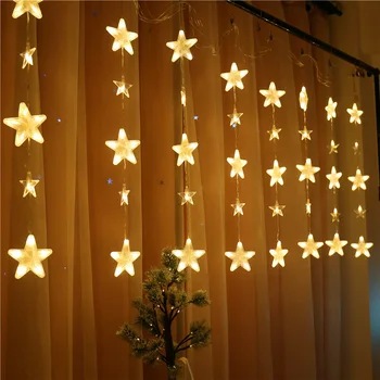 

LED Star Curtain String Lights Garland Christmas Ornaments 220V Plug in 8 Flashing Modes Wedding Christmas Decorations for Home
