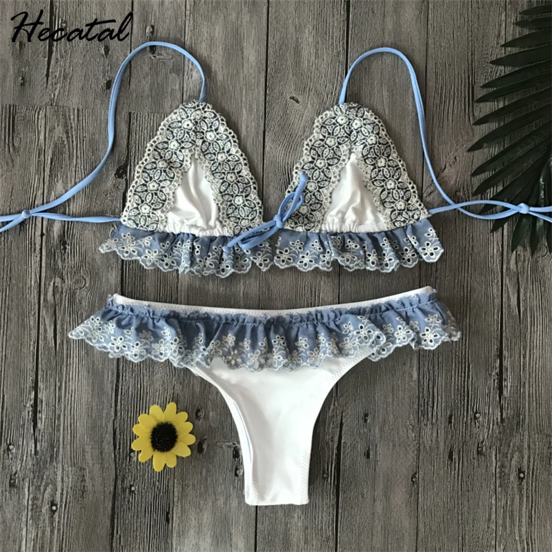 

Hecatal 2019 Lace Flower Summer Bikini Women Sexy Swimsuit Push Up Brazilian Bikini Vintage Beachwear maillot de bain femme
