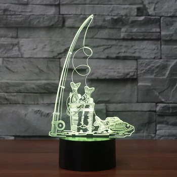 

3D night light cute fishing 7 change color gradient color touch switch supports USB as home decoration or gift