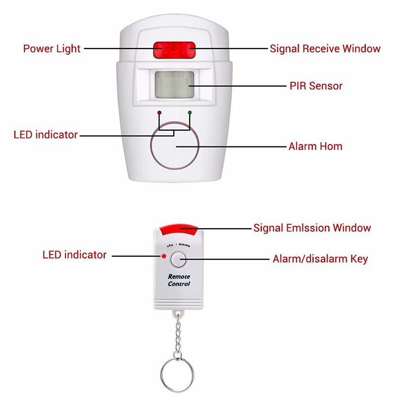 Perro 110dB hogar sistema de alarma de seguridad Sensor de infrarrojos PIR Anti-robo de Detector de movimiento con 2 controlador remoto