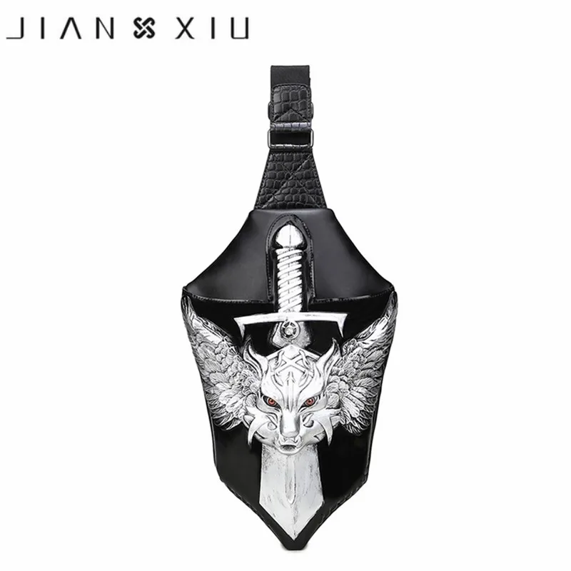 

2019 New Men Women's Chest School Bags Hip-Hop Rivet Personality Animal Wolf Prints Handbags High Quality Luxury Famous Brand