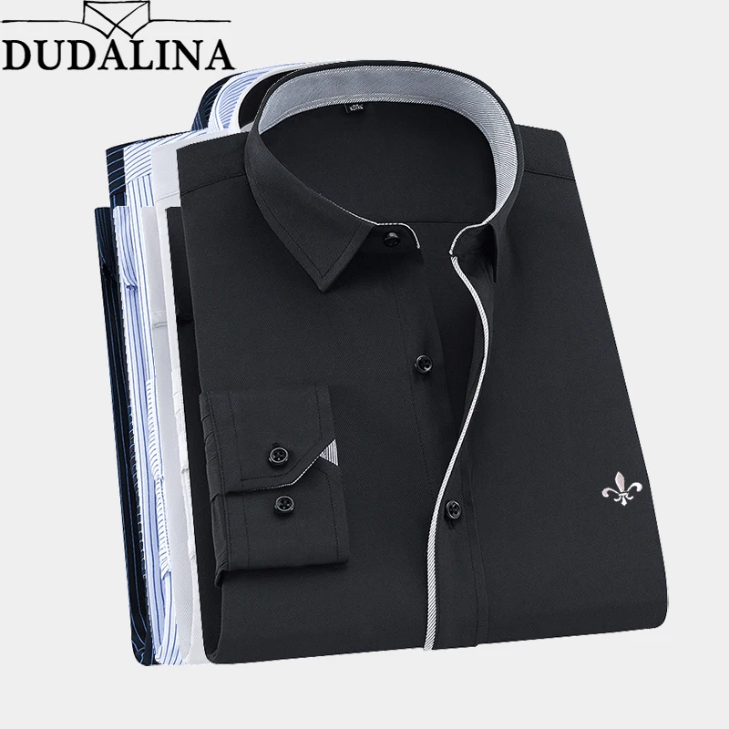 Miglior 2019 Uomini Camicia A Maniche Lunghe Camisa Masculina Sociale Classico Maschio Camicette Formale Camicia di Affari Uomo Marchio Del Ricamo