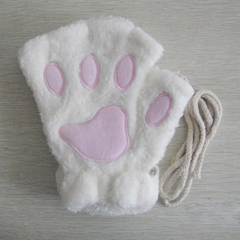 Модные зимние женские плюшевые перчатки милый медведь кошачья лапа с когтями рукавицы короткие перчатки без пальцев для девушек AIC88