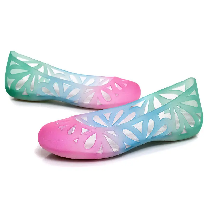Download Womens Rainbow Color Hollow Out Jelly Flats Sandals Summer ...
