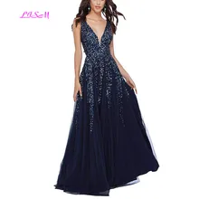 LISM сексуальные платья для выпускного вечера со стразами и глубоким v-образным вырезом, тюлевые трапециевидные вечерние платья с открытой спиной, Длинные вечерние платья на бретелях, vestidos de gala