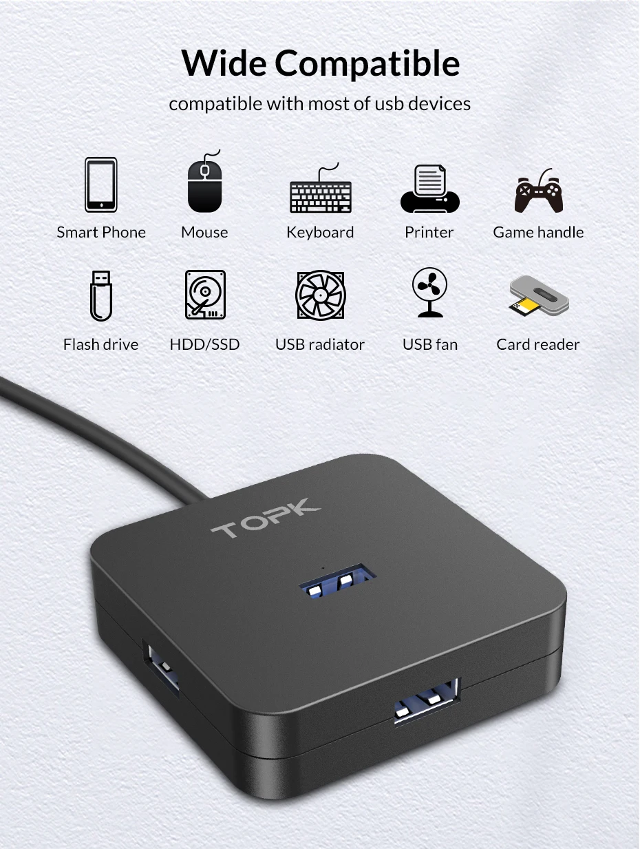 TOPK USB 3,0 HUB 4 Порты и разъёмы нескольких USB 3,0 высокоскоростной разветвитель 200 МБ/с.& Micro Зарядка через usb для школы, больницы для MacBook samsung huawei