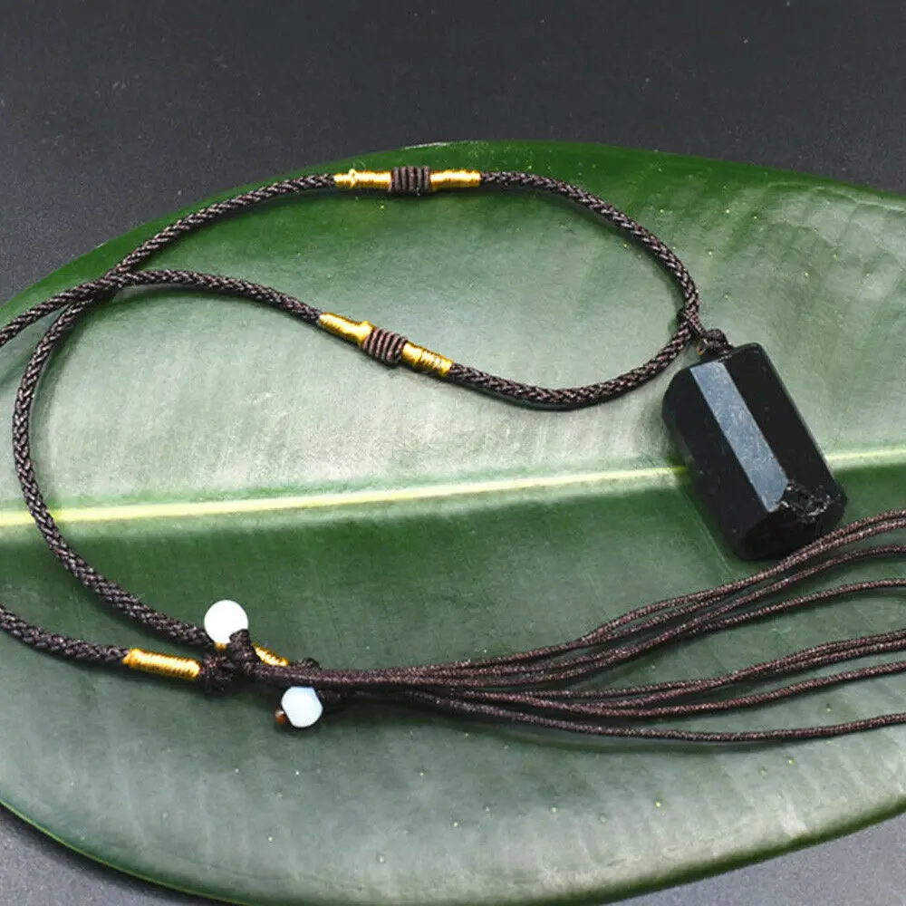 

Women Men Black Natural Tourmaline Original Stone Pendant Necklace Crystal Gem Healing Stone Party Acces Gifts