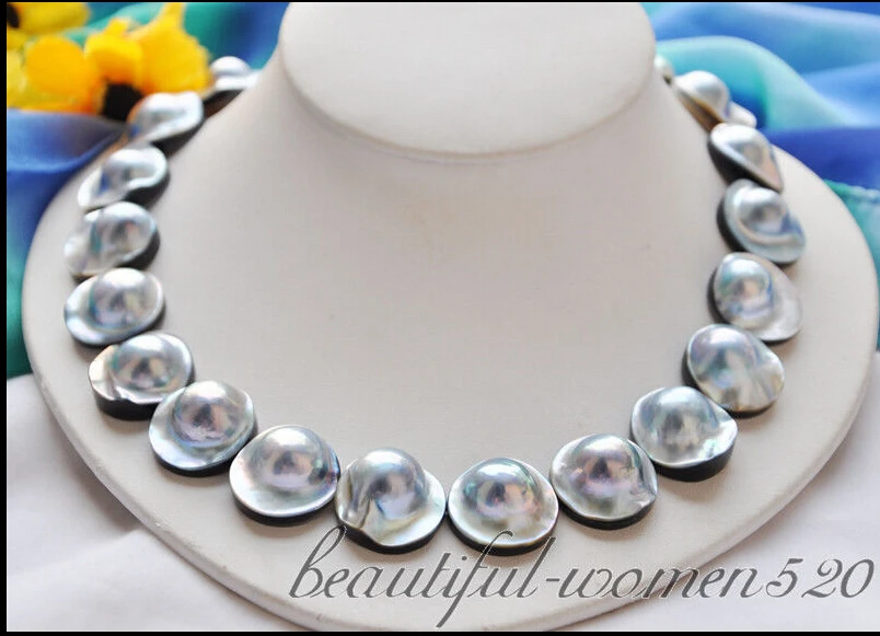 

00046 gray south sea mabe pearl NECKLACE AAA