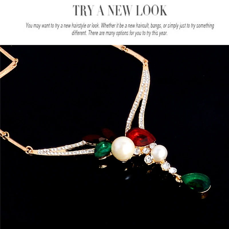 SHUANGR популярные уникальные, золотистого цвета зеленый красный кристалл ожерелье кольцо серьги антикварные красивые Ювелирные наборы