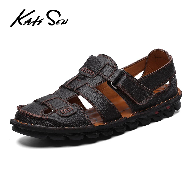 

KATESEN summer men's sandals fashion outdoor leather sandals breathable non-slip beach retro gladiator sandals men's shoes