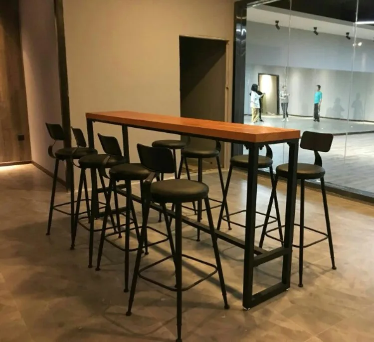 Modern Wood Metal High Bar Table Simple Home Coffee Bar Table Against