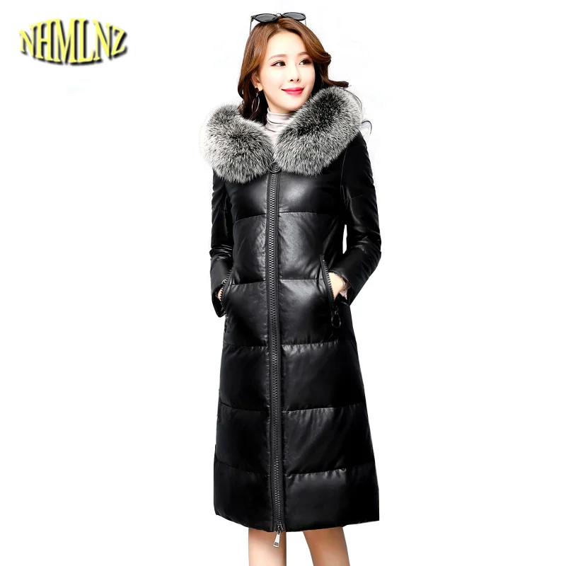 

Sheep leather Leather Women's Down jacket 2019 New Fashion High-grade Sheep leather Warm Hooded Women Genuine Leather LH341