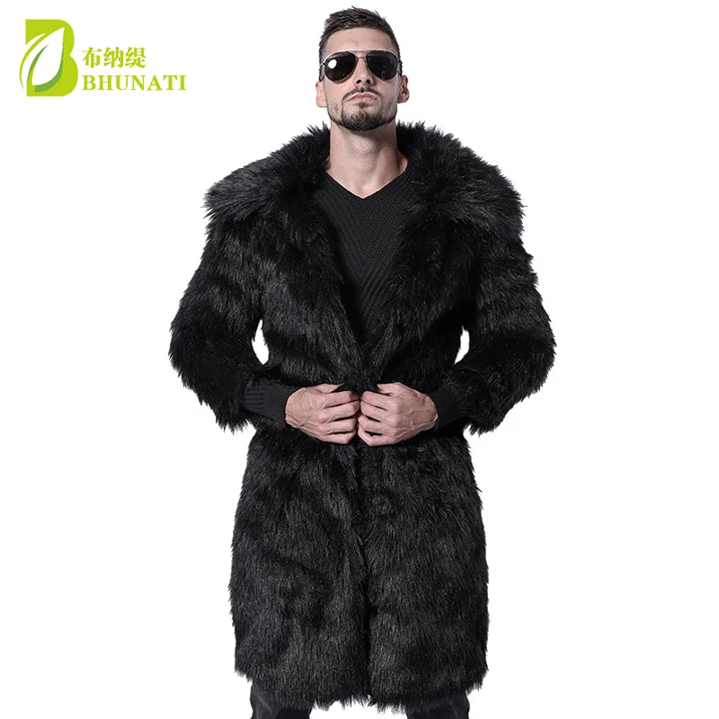 Autumn and Winter Men's New Faux Fur Coat Leopard Large Lapel Long Coat Mink Fox Fur Long Outwear Faux Fur Jacket