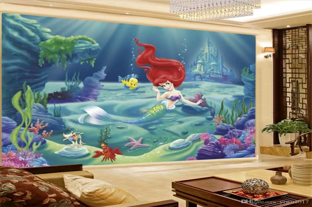 

Wholesale Mural Paper Beautiful Mermaid Live In The Beautiful Underwater World 3d Character Wallpaper