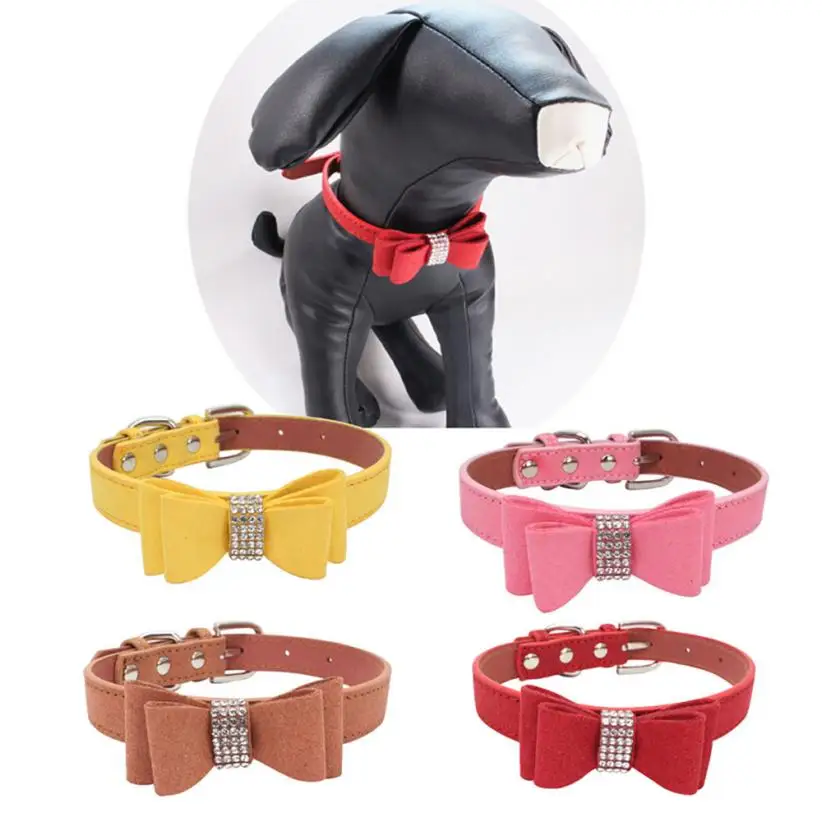 Small Dog Collar Adjustable Bowknot Diamond Rhinestone Decoration Puppy
