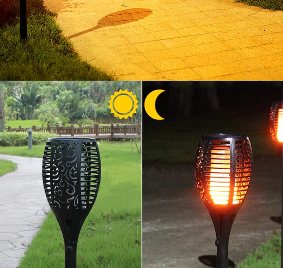 Tochas de Iluminação ao ar Livre para Jardim Movido a Energia Solar da Lâmpada de Rua Solar Luz Bruxuleante Chamas Tiki Quintal Caminho Luzes 2 Pcs 96 Led 8 Lâmpadas solares
