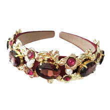 New Design Catwalk Flower Baroque Headband Royal Crystal Queen Crown Headwear For Women Charm Tiara Wedding