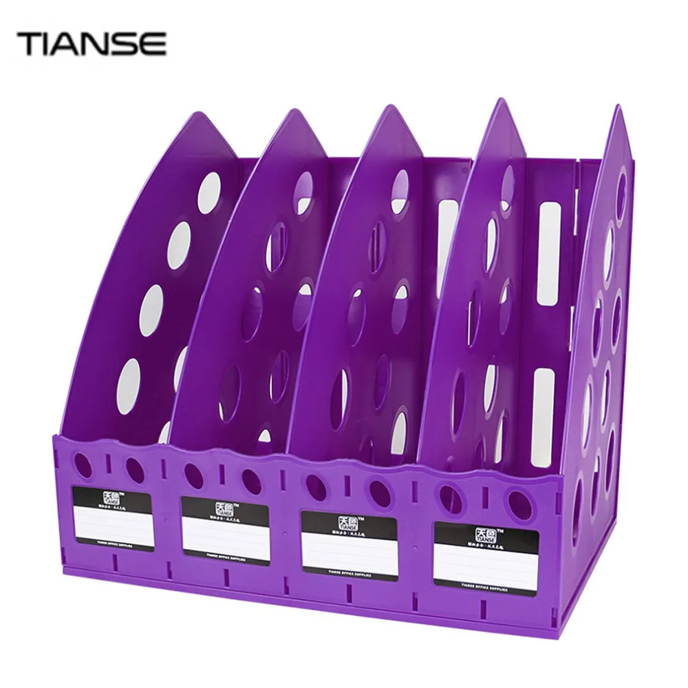 

TIANSE TS-1306 Special Design Plastic 4 Section Divider File Rack Multifunctional Home Office Desktop Storage Bookshelf