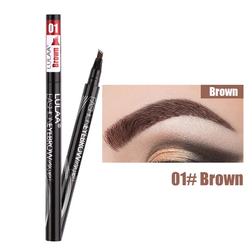 New Eyebrow Pencil Waterproof Fork Tip Eyebrow Tattoo Pen 4 Head Fine Sketch Liquid Eyebrow Enhancer Dye Tint Pen 2019 TSLM1