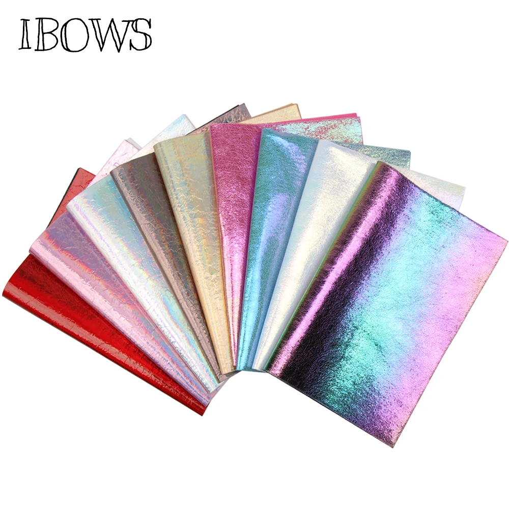 

IBOWS 22*30cm Faux Synthetic Leather Rainbow Crack Metal Fabric for DIY Decorative Garment HairBow Hand Bag Shoes Leather Sheets