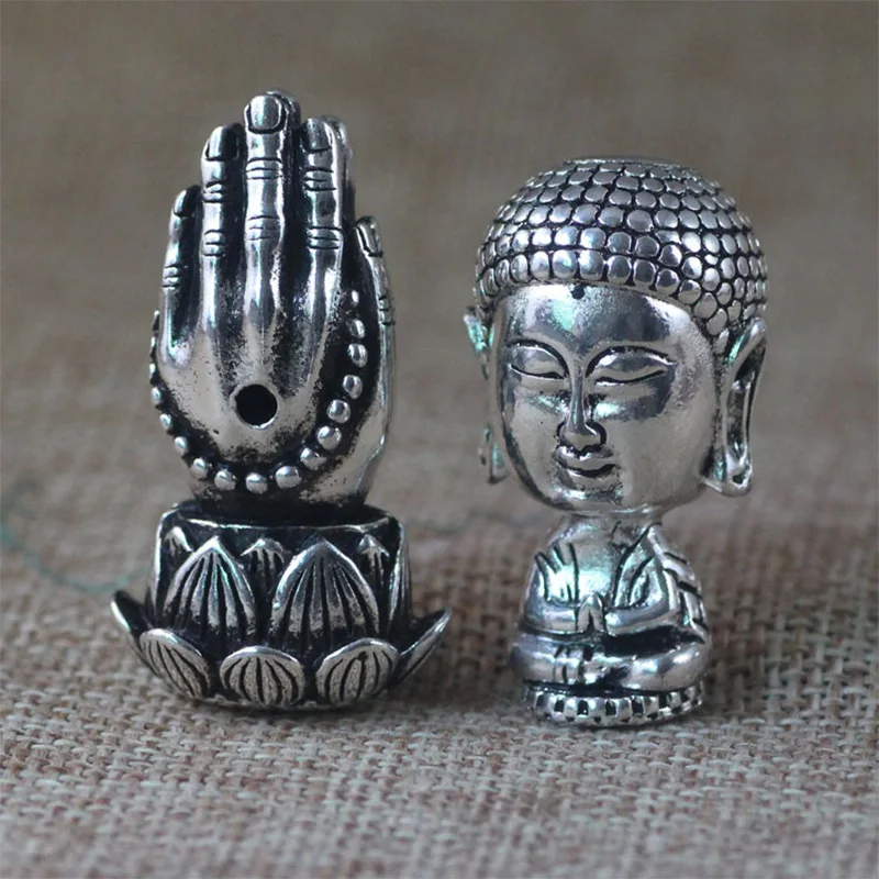 

5pcs/lot Praying Hands with lotus guru beads for rosary making 3 hole bead Metal buddha spacer beads Tibetan Buddhism Supplies