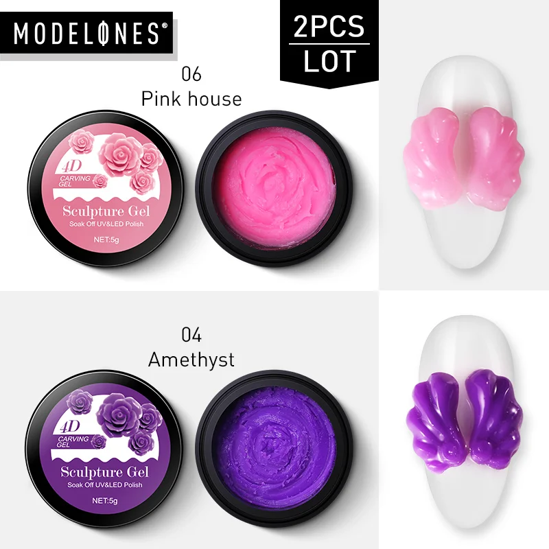 

Modelones 2Pcs/Lot Craving UV Gel Polish Scruplture Flowers Pattern UV Gel Nail Varnish Set DIY Nail Design Hybrid Gel Enamel