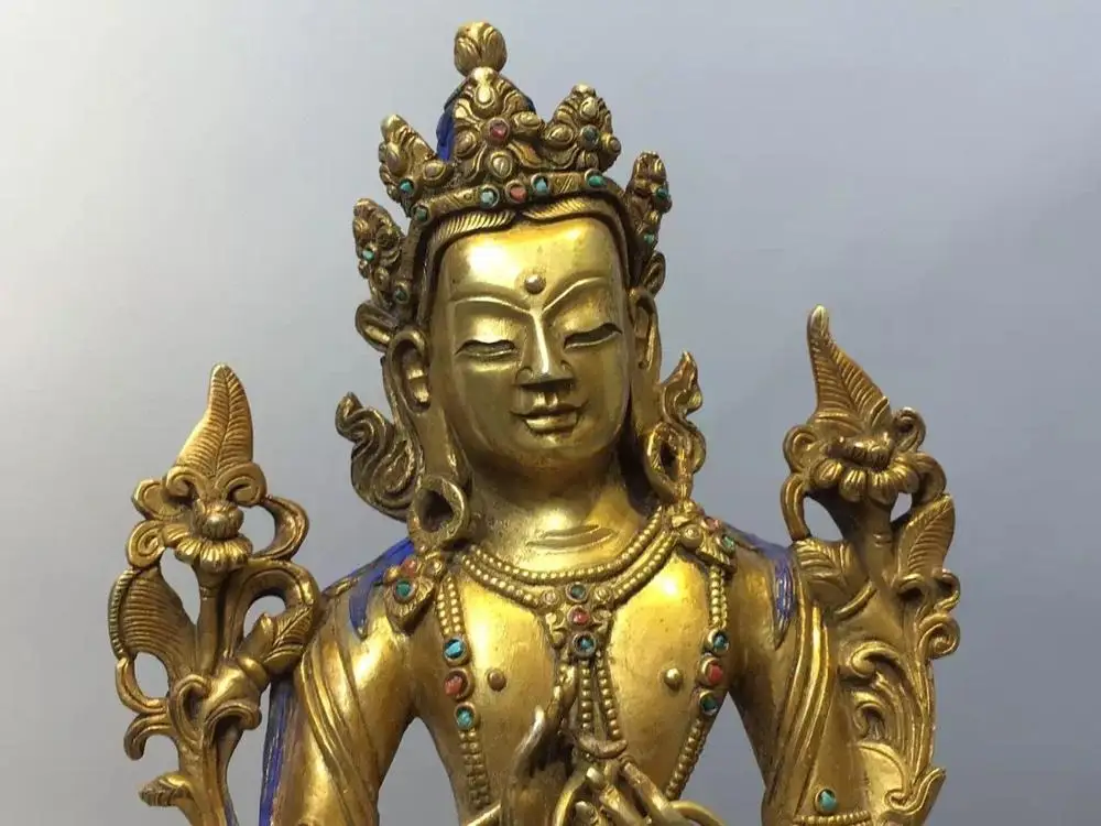 SD Китай Антикварные Тибет Золото Свинка Майтрейя Будда Амитабха Сидя Медь Статуя