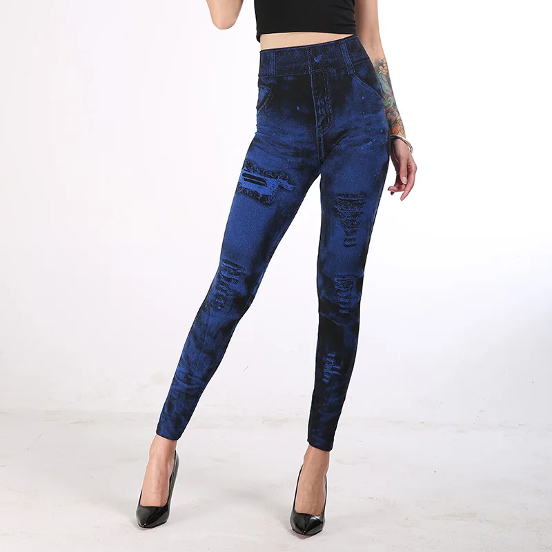 Лидер продаж, джинсы для Для женщин джинсовые штаны Новые Карманы с принтом пуш-ап боди узкие леггинсы с ковбойской имитацией Фитнес размера плюс леггинсы - Цвет: Dark Blue