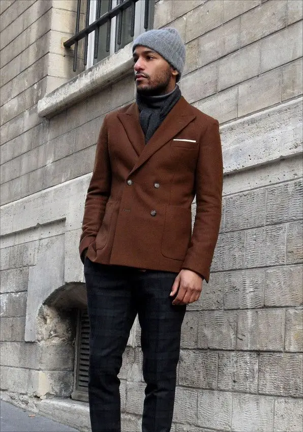 LatestCoatPantDesignsDarkBrownTweedMenJacketDoubleBreasted