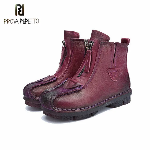 

Prova perfetto Genuine Leather Ankle Boots Velvet Hand-made Lady soft Flat shoes comfortable Casual Moccasins Women's shoes
