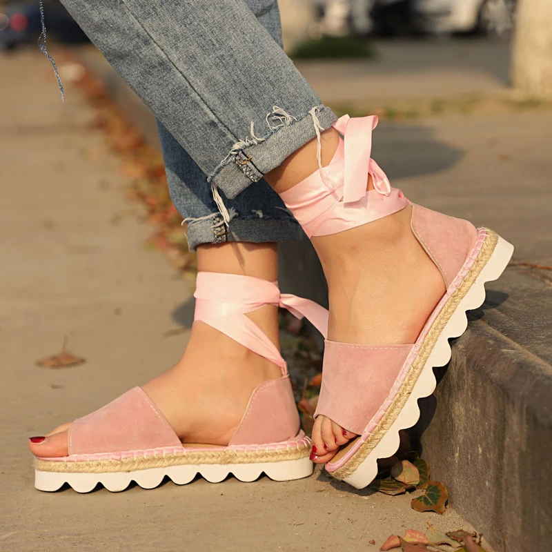 

2019 Summer Women Hemp Sandals Fashion Female Beach Shoes Wedge Heels Shoes Comfortable Platform Shoes
