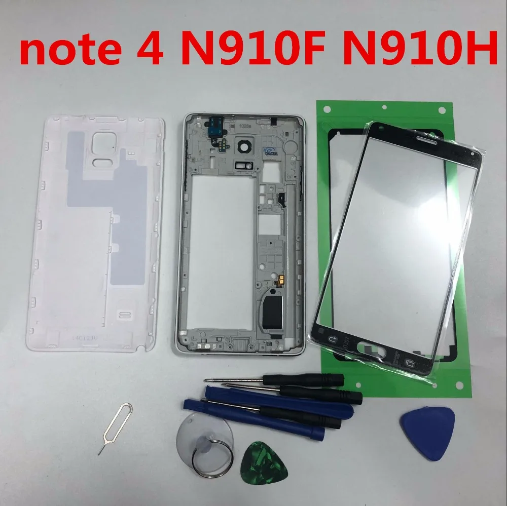 

Full Housing Case Back Cover + Front Screen Glass Lens + Middle Frame For Samsung Galaxy Note 4 N910F N910C N910A Complete Parts