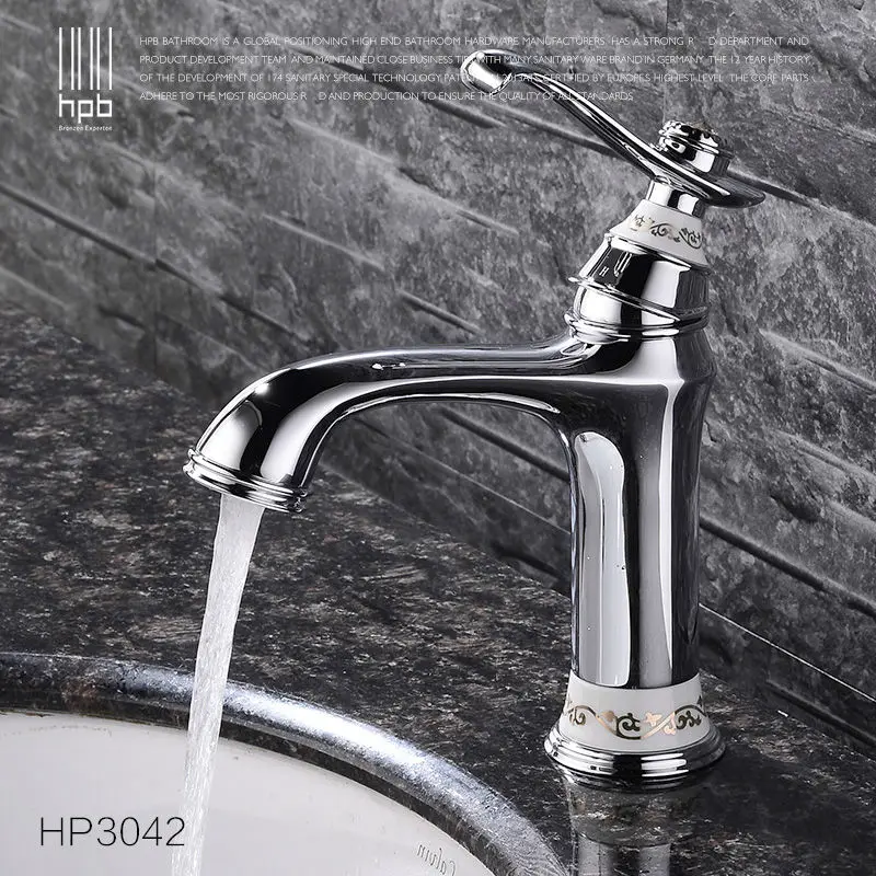 HPB Antique Brass Bathroom Basin Faucet Deck Mounted Single Handle Single Hole Sink Mixer Hot and Cold Water Mixer Tap HP3042