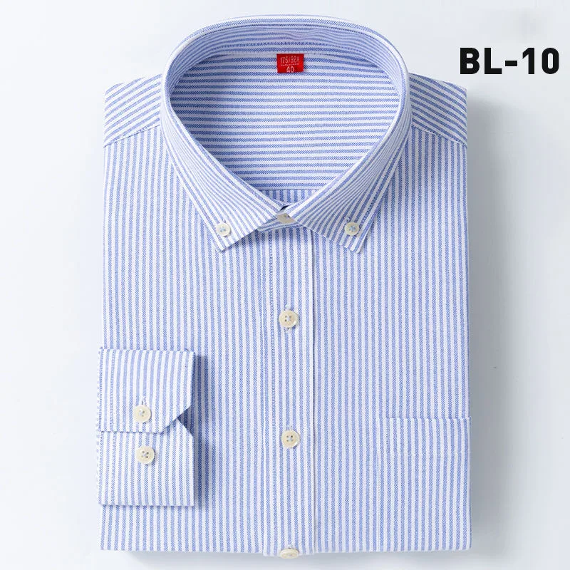NIGRITY мужская повседневная клетчатая рубашка с длинным рукавом, приталенная Мужская рубашка из ткани Оксфорд, деловая рубашка, брендовая мужская одежда, размер S-4XL - Цвет: BL-10