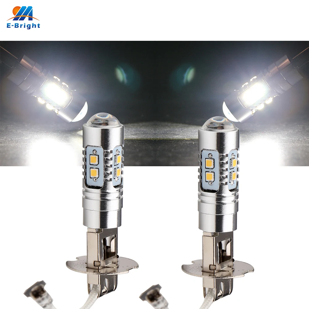 

2PCS H1 H3 880 881 2323 10 Led 10 SMD DC 12V/24V Auto Source Fog Lamps lights Headlight led DRL Bulbs lens High power Pure white
