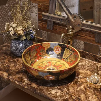 

Artistic hand maded hand painted ceramic porcelain wash basin lavabo sink Bathroom sink hand painted ceramic bowls