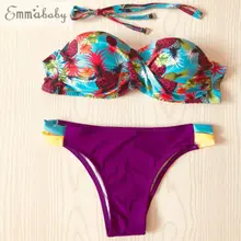 Женские Двойка ананас без бретелек пуш-ап цветочные повязки комплект бикини купальник купальники лета ванный комплект пляжная одежда