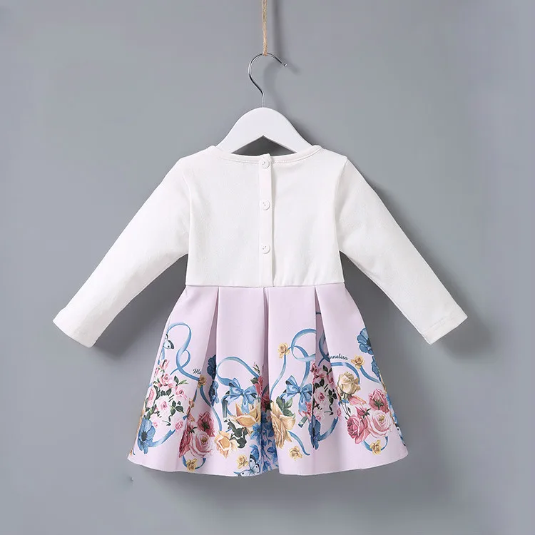 Розничная Платья принцессы для маленьких девочек для девочек платье с цветочным рисунком детская одежда Длинные рукава 18030601